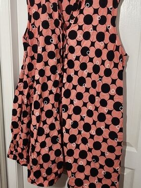 Sleeveless Coral & Black Polka Dot Dress